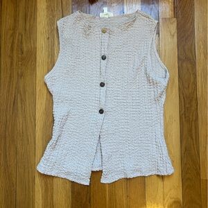 See You Monday Textured Beige Sleeveless Blouse